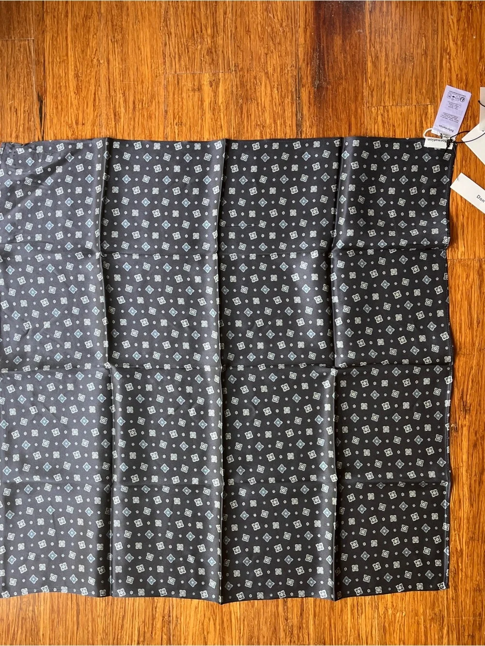 Reformation Silk Scarf in Windsor - Navy with Pale Blue Geometric Motif